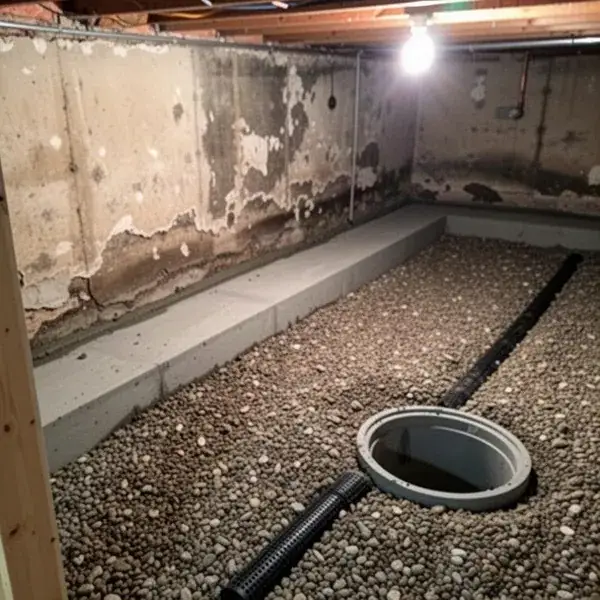 Bench footing and weeping tile in lowered basement