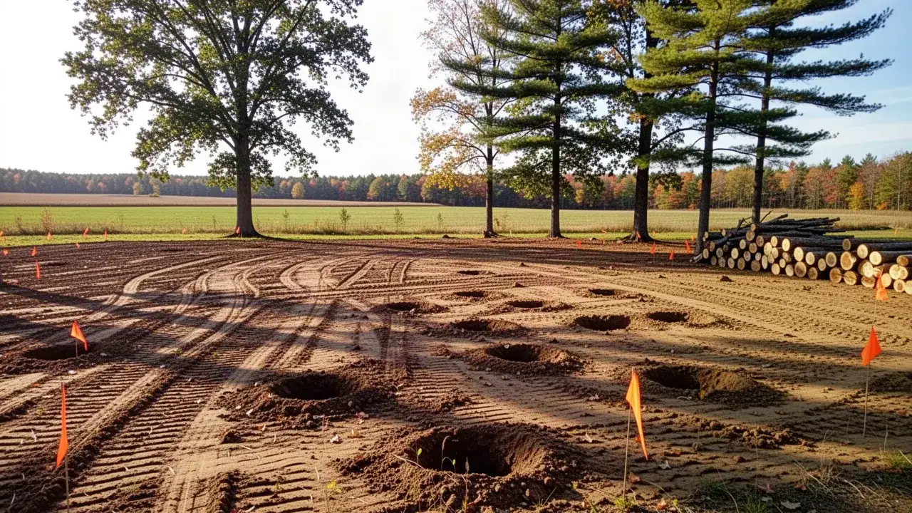 Cleared building lot with stumps removed in Puslinch