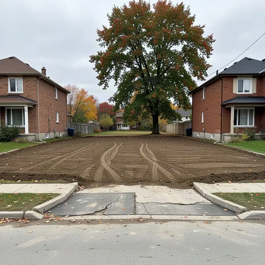 Cleared lot after house demolition and backfill in Kitchener