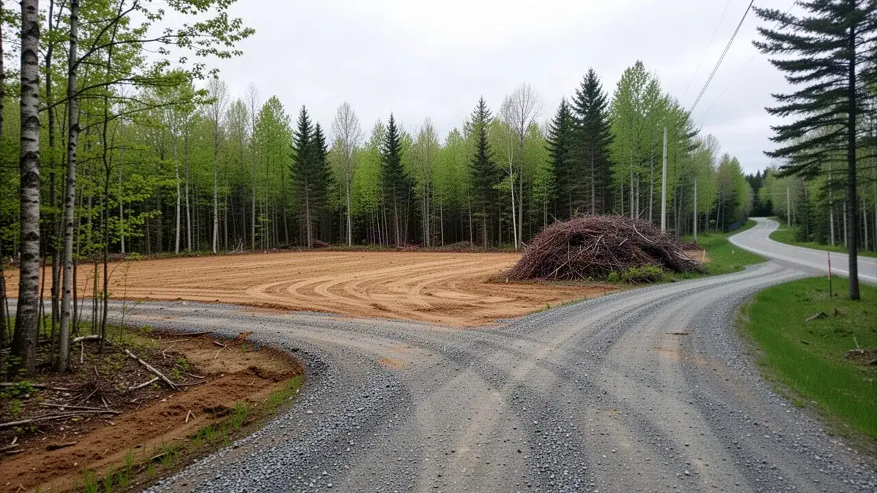 Cleared wooded building lot with new driveway in Puslinch