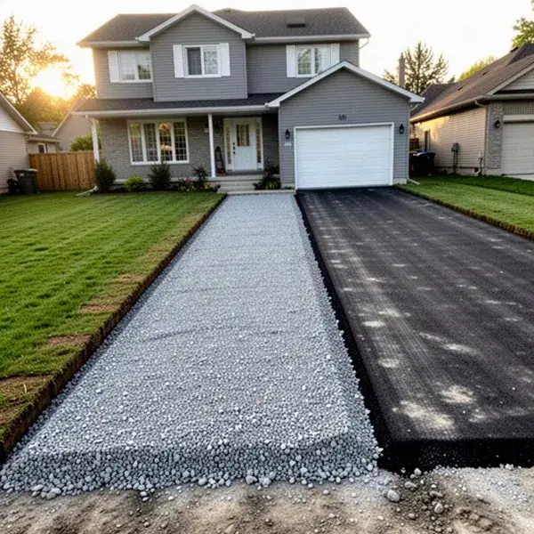 Compacted gravel driveway widening beside asphalt in Waterloo