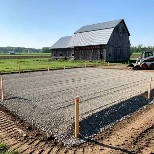 Compacted gravel pad for farm shop in Woolwich