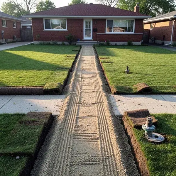 Compacted trench backfill over new water line in Kitchener