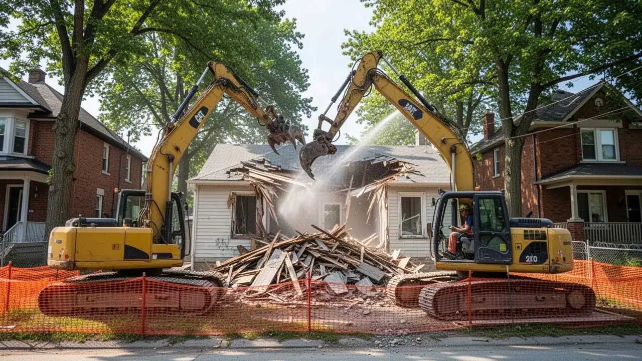 Excavators demolishing old bungalow on Cambridge infill lot