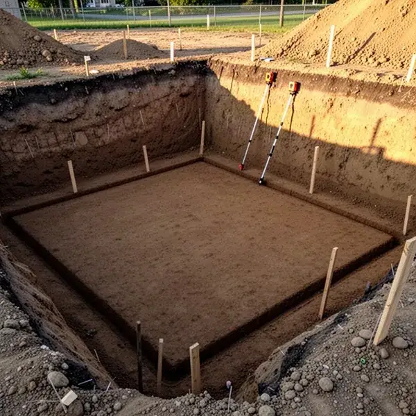 Fine graded footing base ready for foundation forms