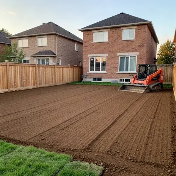 Freshly graded backyard ready for sod in Kitchener