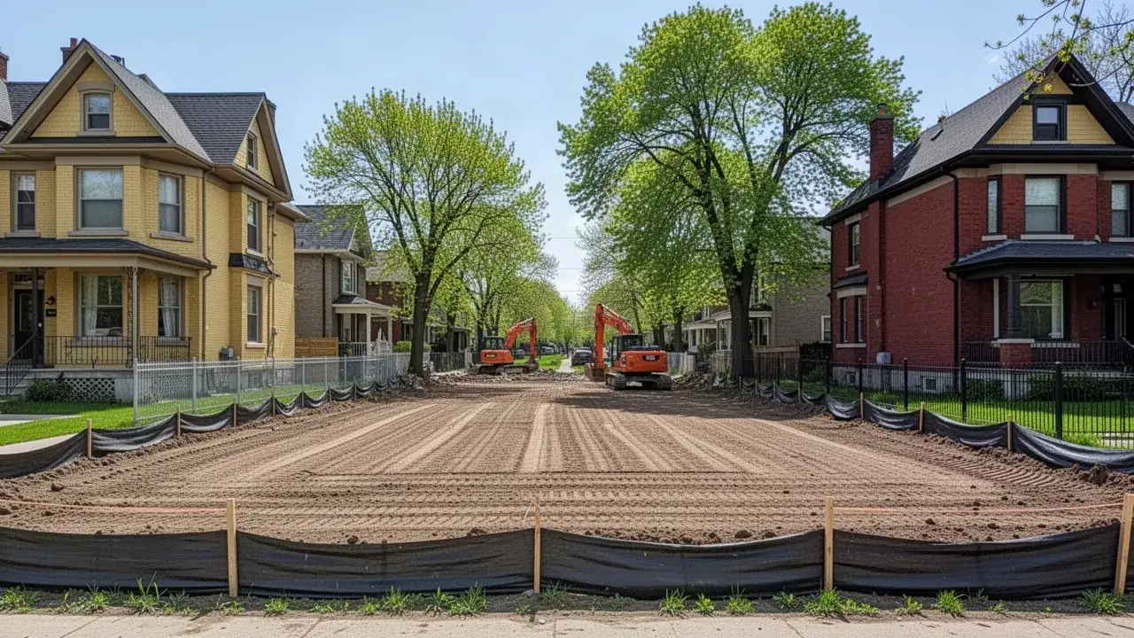 Levelled infill lot after house demolition in central Kitchener
