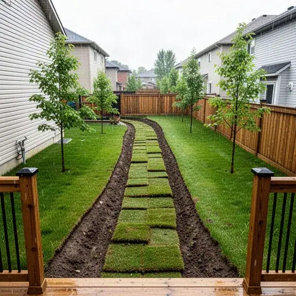 New grassed swale between Waterloo Region backyards