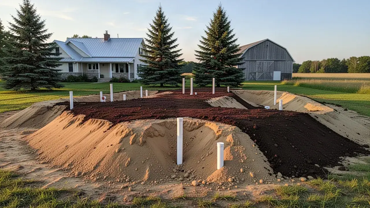 New raised septic leaching bed on rural property