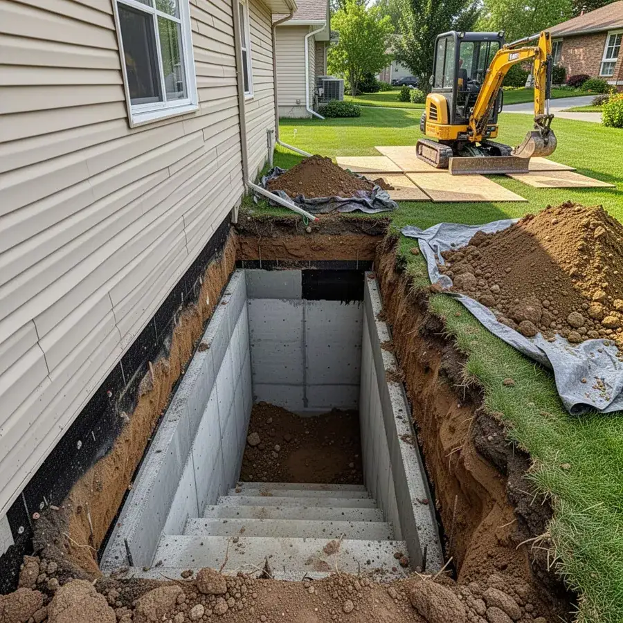 New walk-up stairwell for separate basement entrance