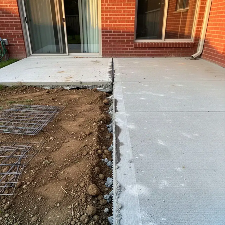 Saw cut edge on partially removed concrete patio