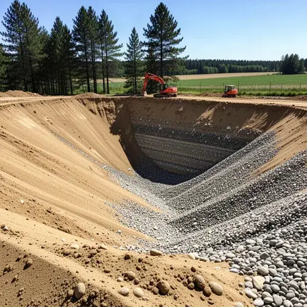 Sloped excavation in sand and gravel soil in Puslinch