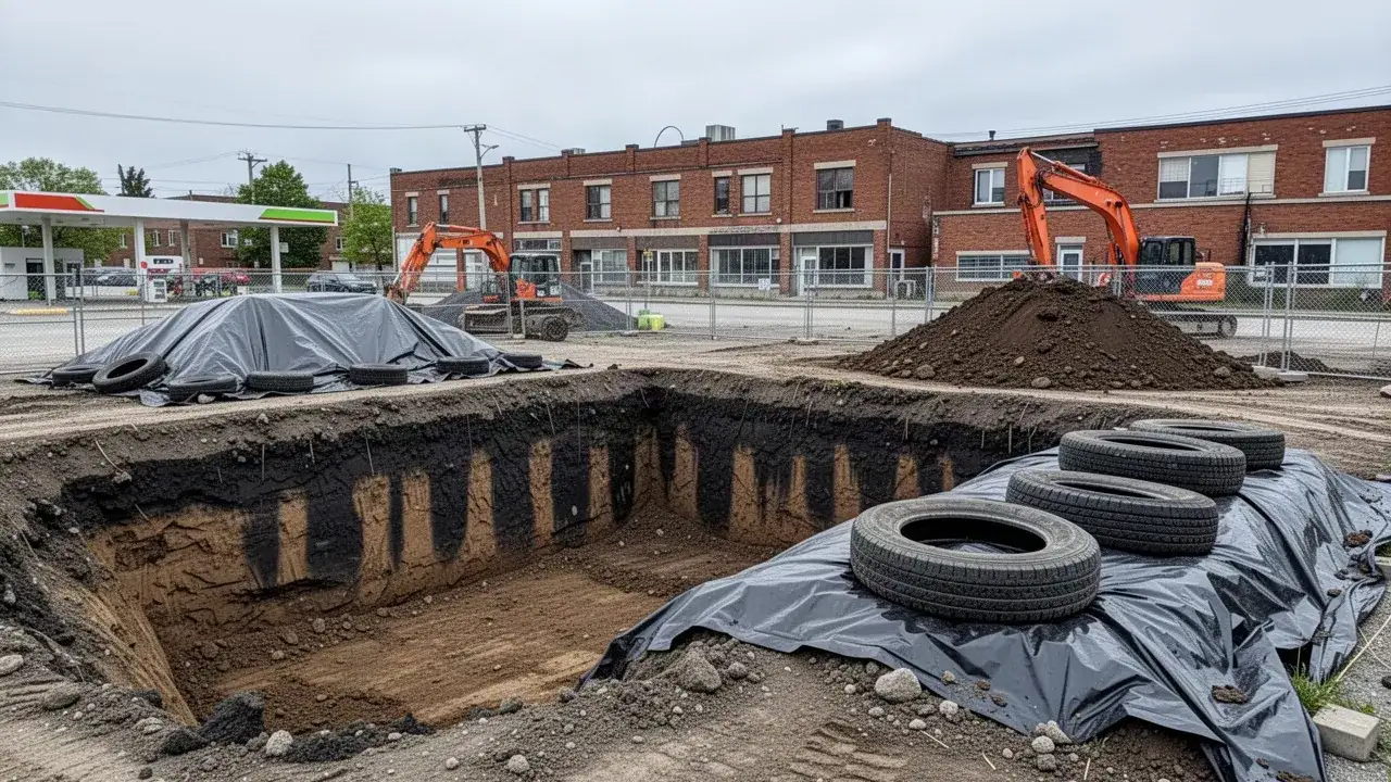 Soil remediation excavation with covered stockpiles in Cambridge