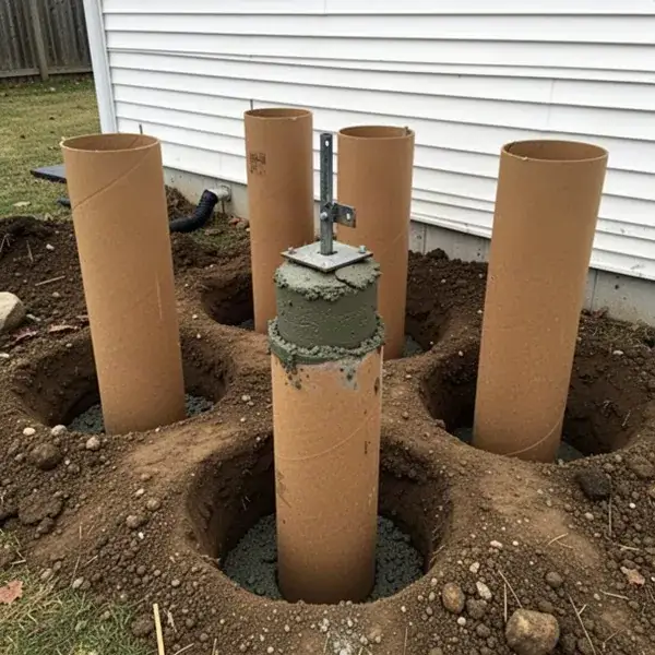 Sonotube deck footings set in augered post holes