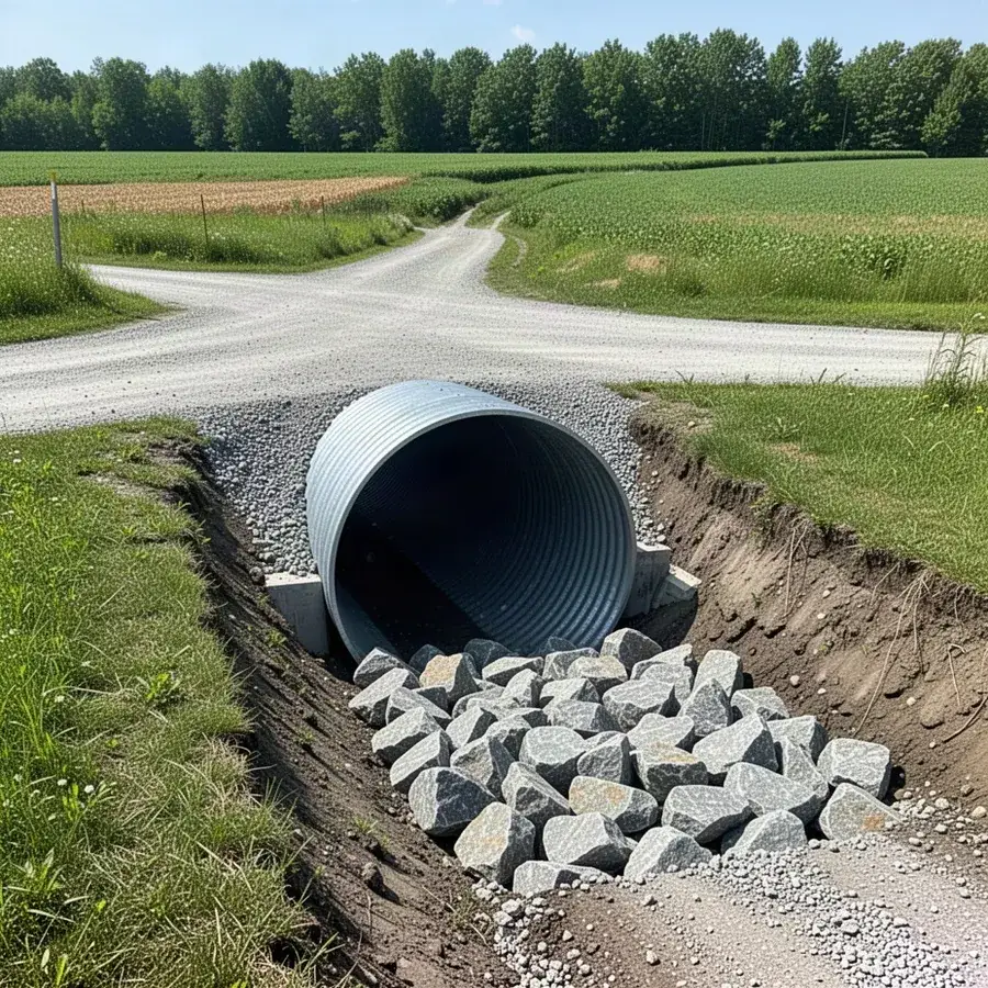 Steel culvert installed under rural driveway near Cambridge